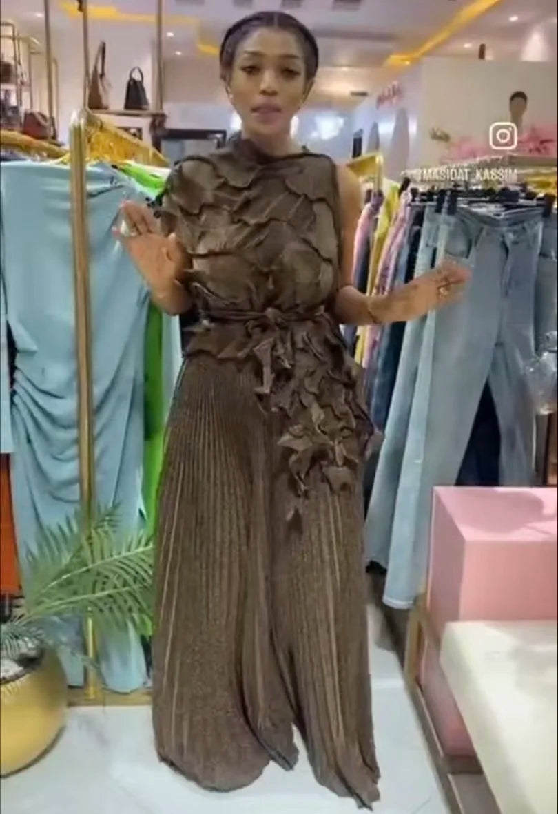 Women's Casual Sleeveless Blouse and Loose Wide Leg Pants Two-piece Set
