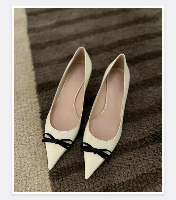 Butterfly Knot Color Blocked Shoes for Women Pointed Shallow Mouth Slim Heel High Heels