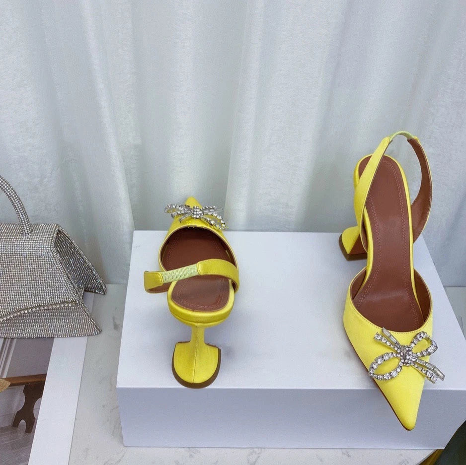 Women's High Heels Rhinestone Bow Pointy Glasses with Stilettos and Sandals Women.