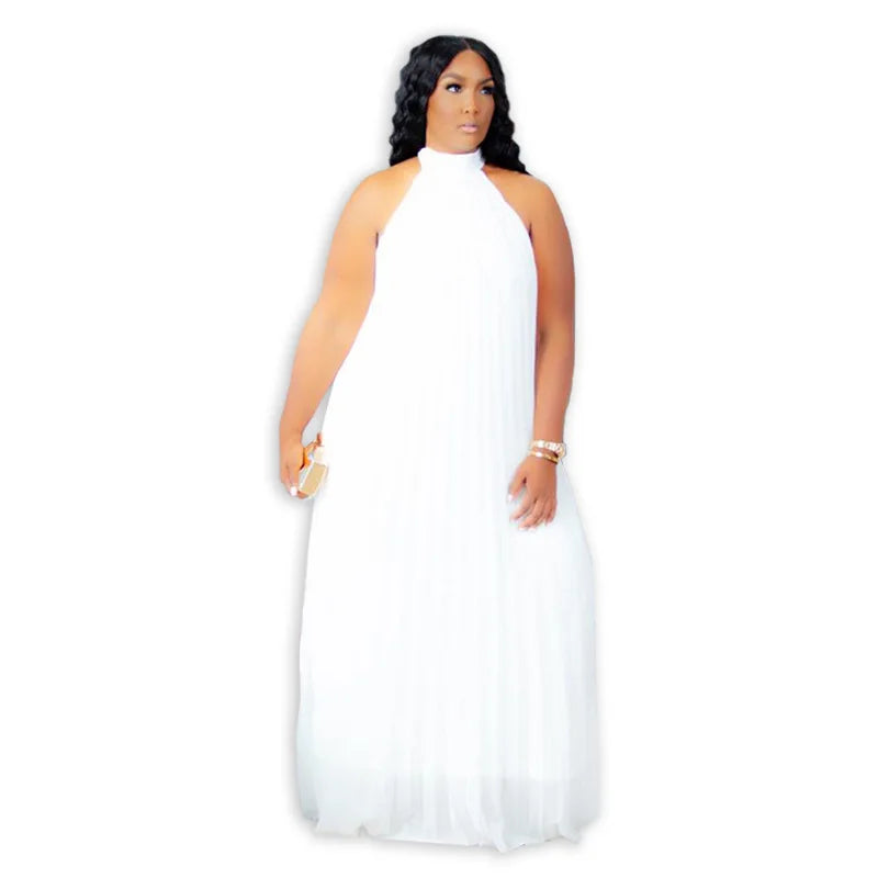 Plus Size Women Maxi Dress sleeveless Halter Hollow Out Maxi Dress