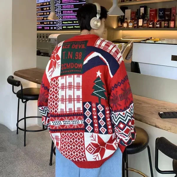 Christmas Style Pullover Sweater Women Y2K Crew Neck Couples Knit Sweater