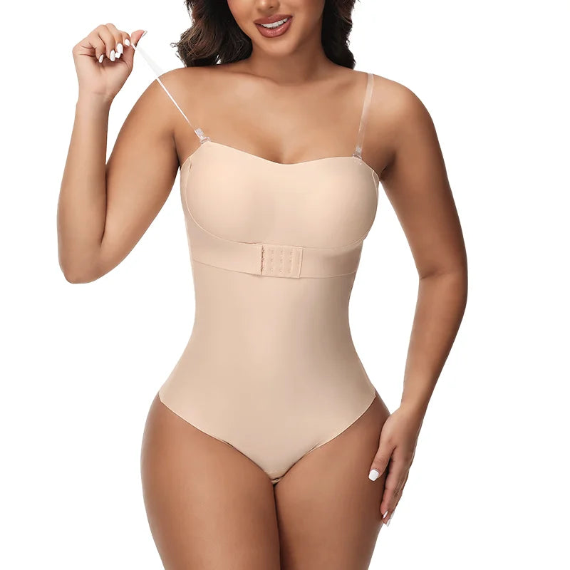 Removable Strap Women Tummy Control Shapewear Thong Front Closure Butt Lifter Removable Strap Padded Full Body Shaper