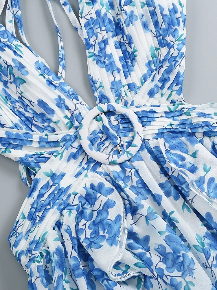 Ruffle Floral Split Vacation Party Beach Dress