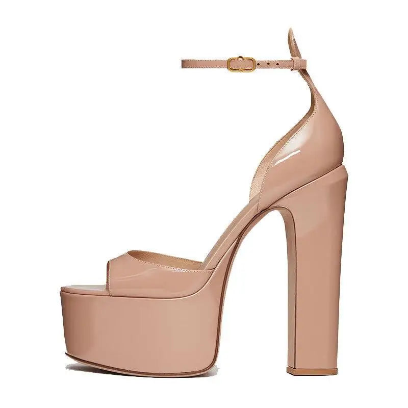 Ankle Strap Sexy Peep Toe Thick Sole Platform Chunky High Heels