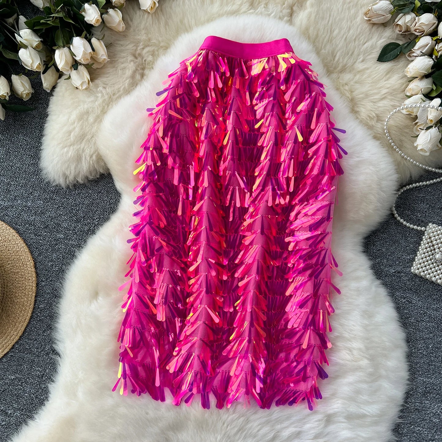 Women Chic sequin Skirt High Waist Elegant Korean Fashion vintage Hip Skirt