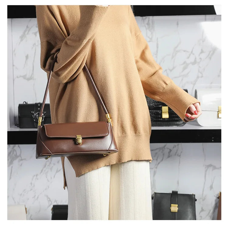 Armpit bag high-end solid color one-shoulder portable genuine leather bag