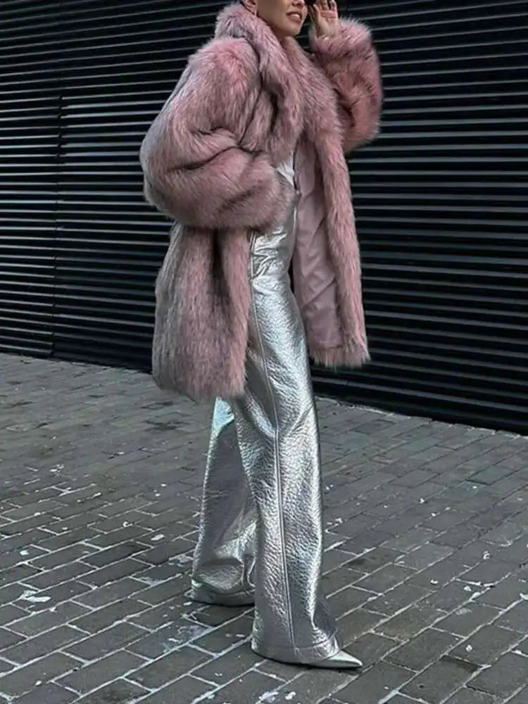 Tide Faux Fur Coat European Style Hooded Loose All Match Warm Cardigan Jacket