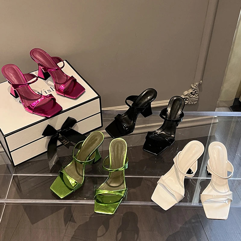 Elegant Square Toe Slippers Women's Design High Heel Mules