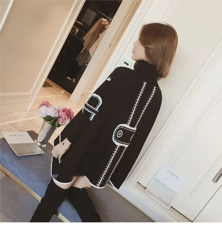 Turtleneck Loose Sweater Knit Pullover Jumper Women Clothing Bat sleeve Sweater