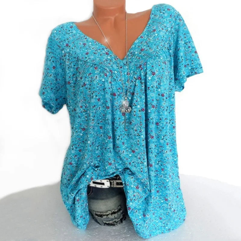 Loose Sleeveless Long Tank T-Shirt V-Neck Tops Floral Print Tees