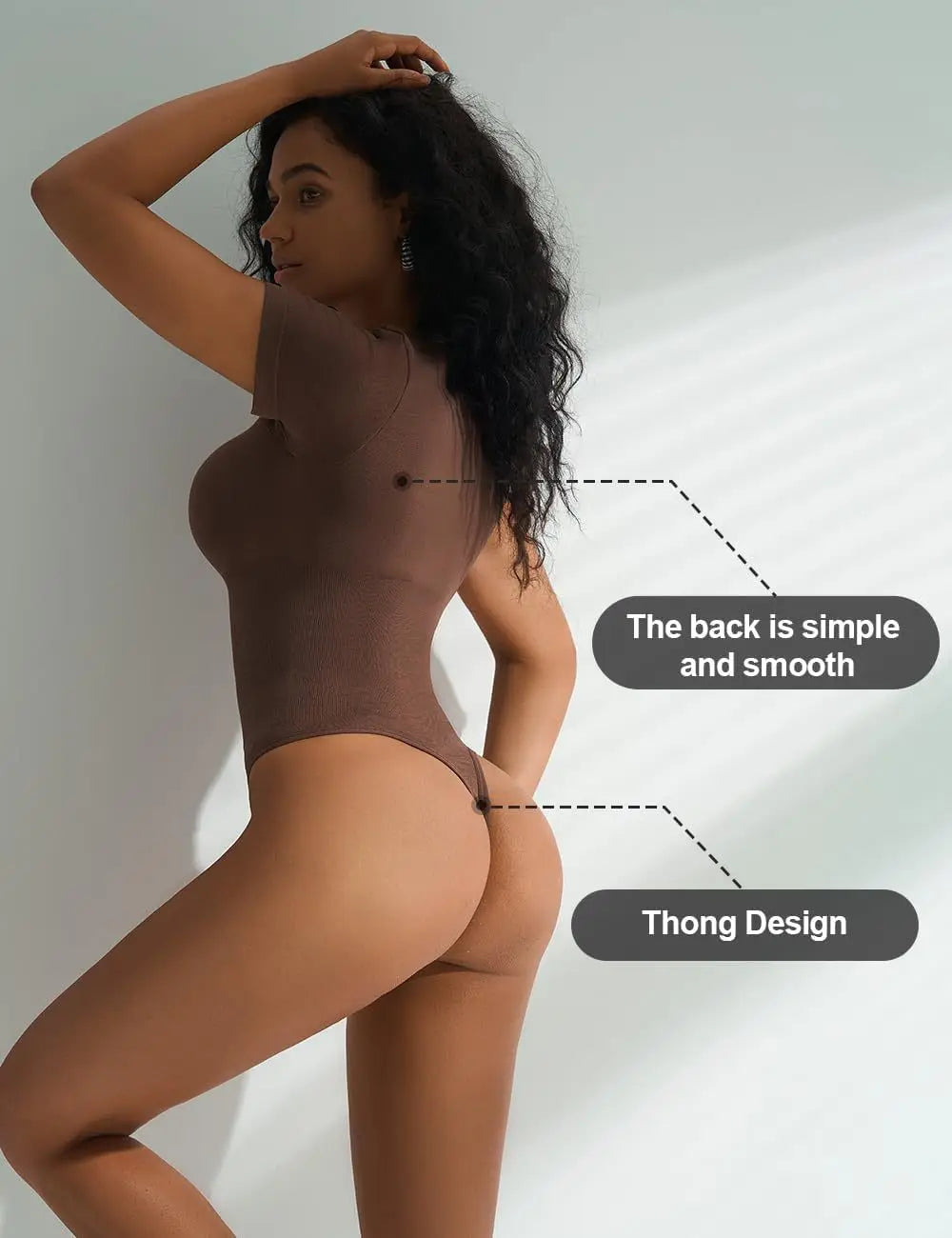 Women Bodysuit Shapewear Seamless Short Sleeve Thong Tummy Control Sculpting Body Shaper