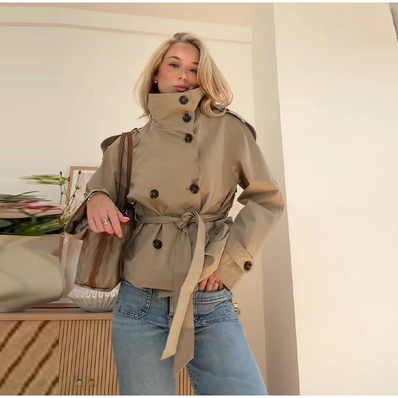 Vintage Women's Belted Jacket Coat Loose Fit Long Sleeve Button Down Coats