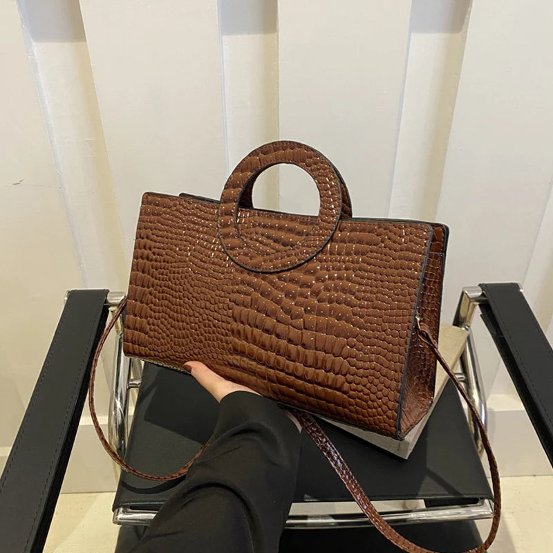 Women's Crocodile Pattern PU Leather Handbags Green Square Bag