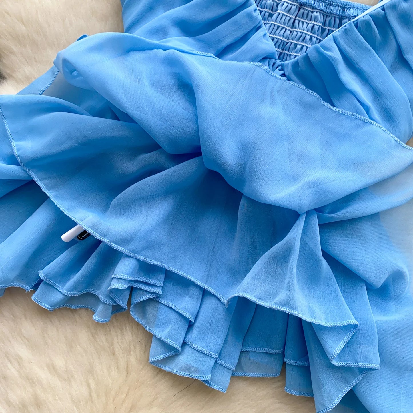 Chiffon Tops Straps Deep V Backless Top Ruffles Short Tank Top Vacation Style Sexy Tops
