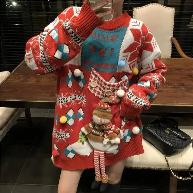 Knitted Pullover Loose Lazy Contrasting Colors Winter Sweater Christmas Sweater