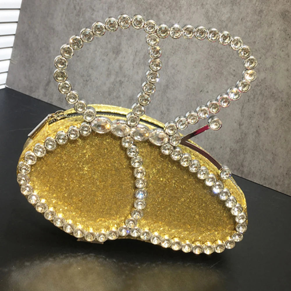 White Rhinestone Pink Butterfly Wedding Evening Clutches Party Prom Purse