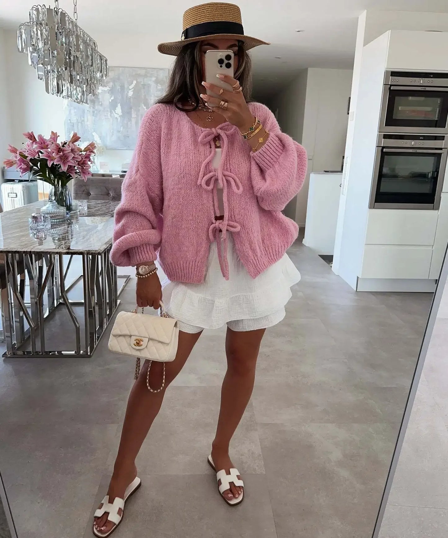 Elegant Knitted Cardigan Sweater Women's Lace up Cardigan
