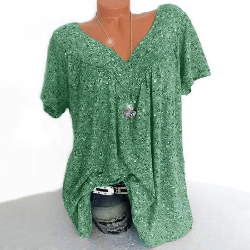 Loose Sleeveless Long Tank T-Shirt V-Neck Tops Floral Print Tees