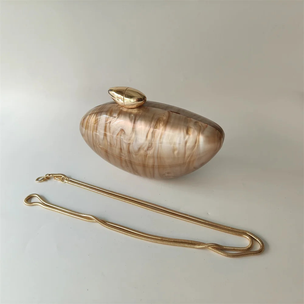 Shell Brand Pearl Brown Marble Acrylic Box Clutches Evening Bag Bridal Hand Bag