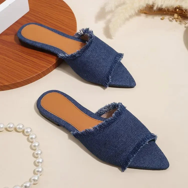 Women Flats Cowboy Slippers Summer Femme Pointed Toe Flip Flops