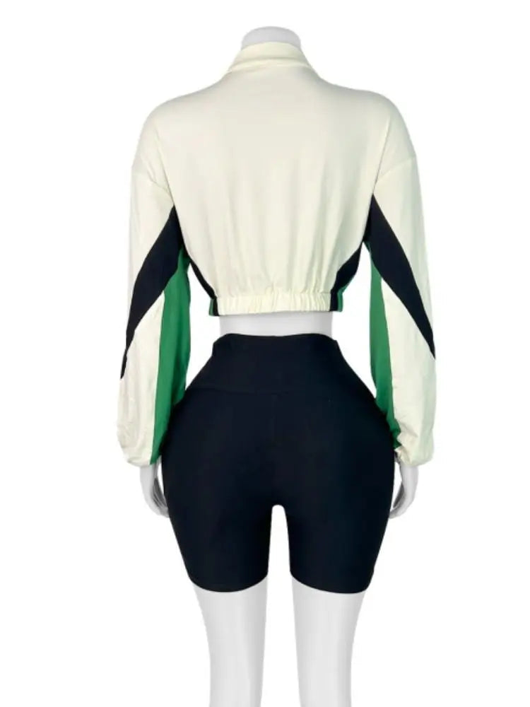 Sporty 2 Piece Set Crop Jacket and Shorts Summer Tracksuits Set