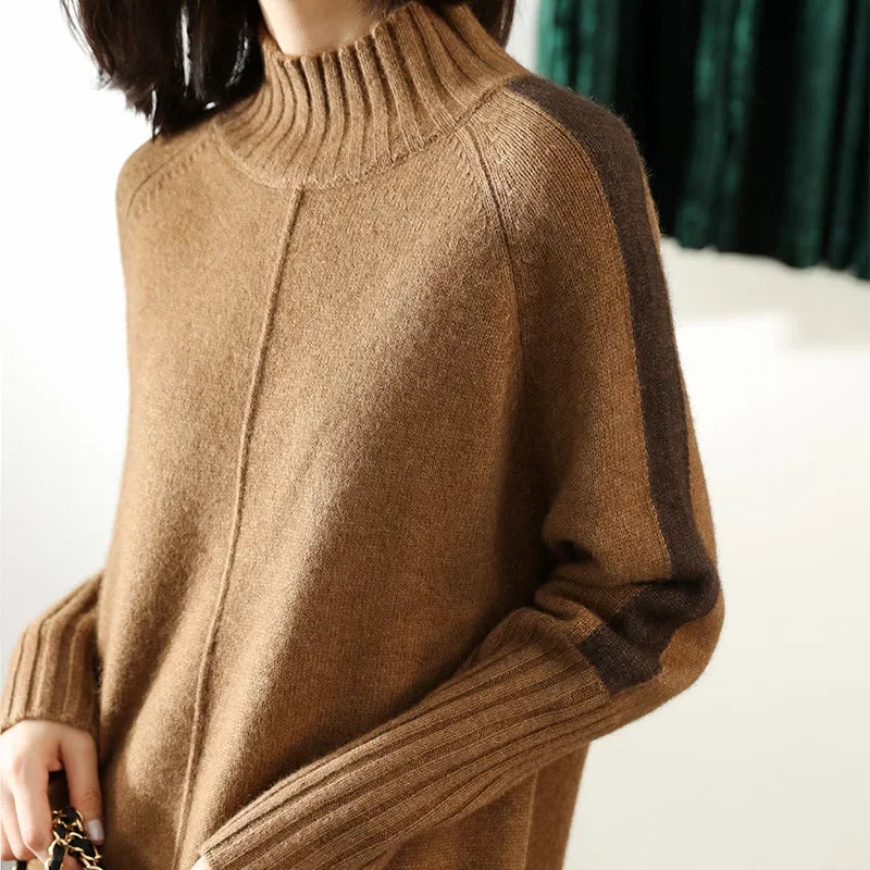 Turtleneck Knitted Sweater Women Pullovers Thick Jumpers Wool Knit Crochet Y2k Sweater