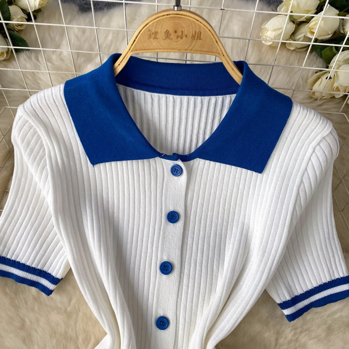 Mini Skirt Set Women Two Piece Sets Polo Collar Knit Shirt Tops Skirt Sets Casual Y2k