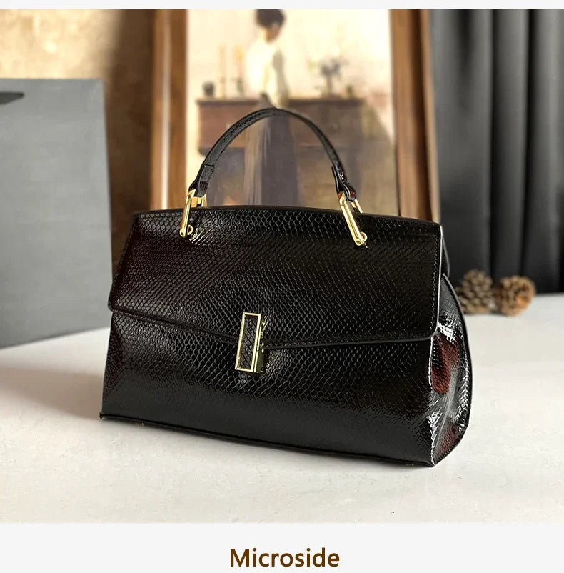High End Women's Black Bag, Large Capacity Hand-Held Crossbody Bag