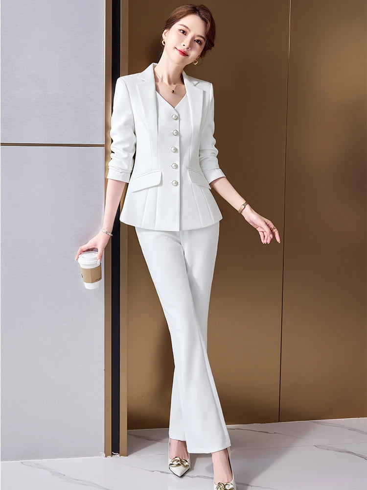 Blazer Jacket And Pant Suit Trousers Women Office Work Wear Formal 2 Piece Set