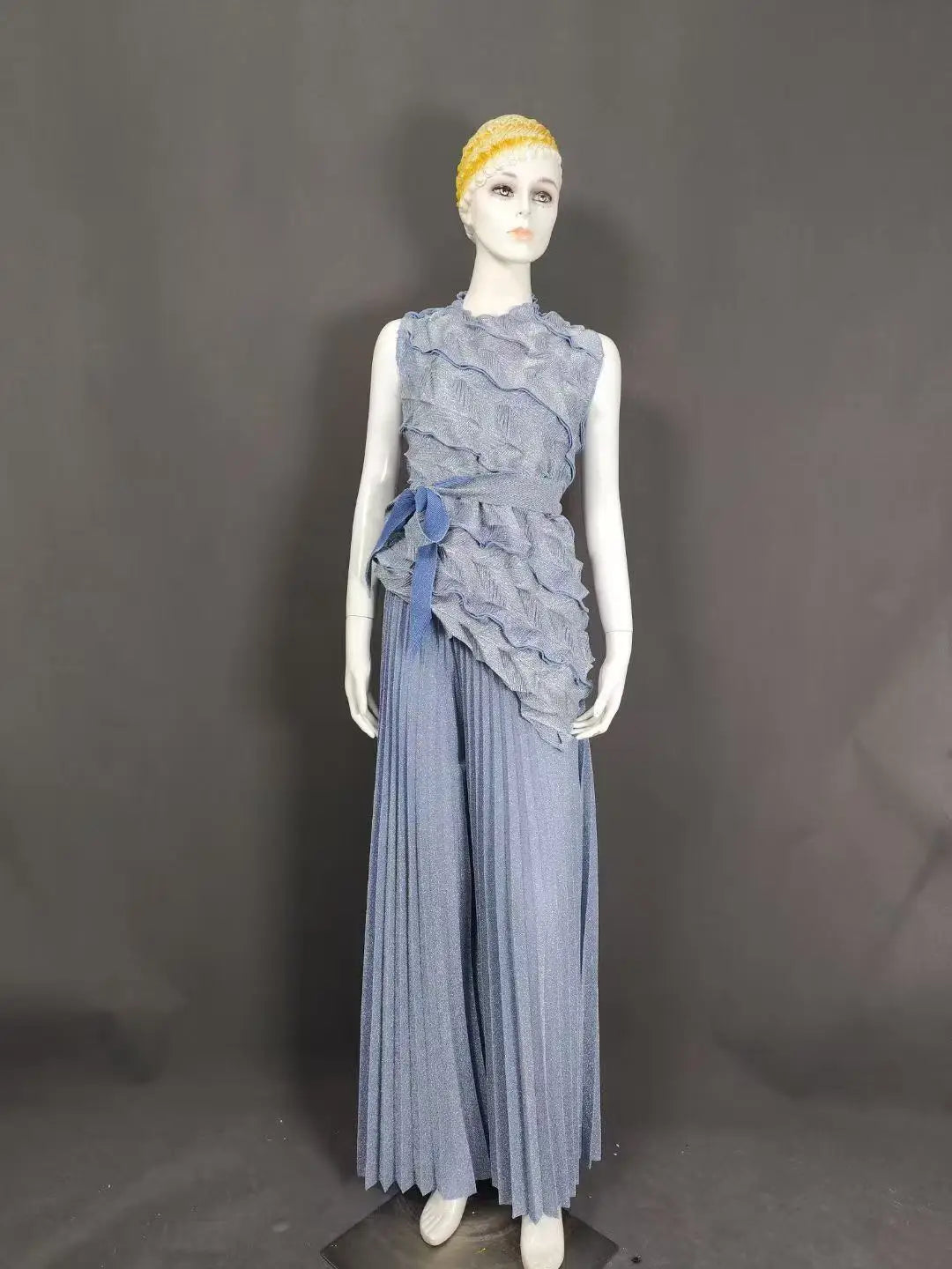 Women's Casual Sleeveless Blouse and Loose Wide Leg Pants Two-piece Set