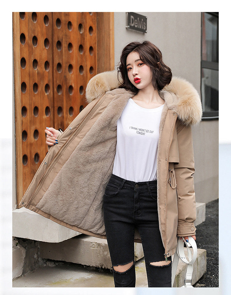 Women Long Wool Lined Hooded Parkas Winter Jacket