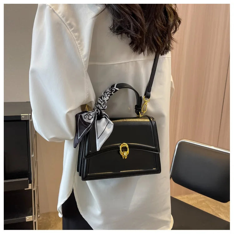 Scarf Bow Decor Lightweight Flap Bag, Business Casual Mini Women's Shoulder Bag