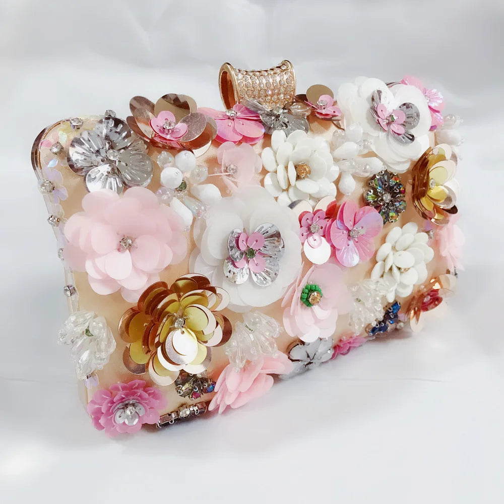 Women Multicolored Flower Evening Clutch Floral Bag
