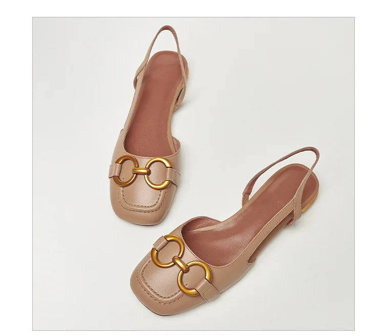 French Low Heel Retro Toe Cover Sandals Women Summer Empty Horse Bit Faux Leather Strap Sandals