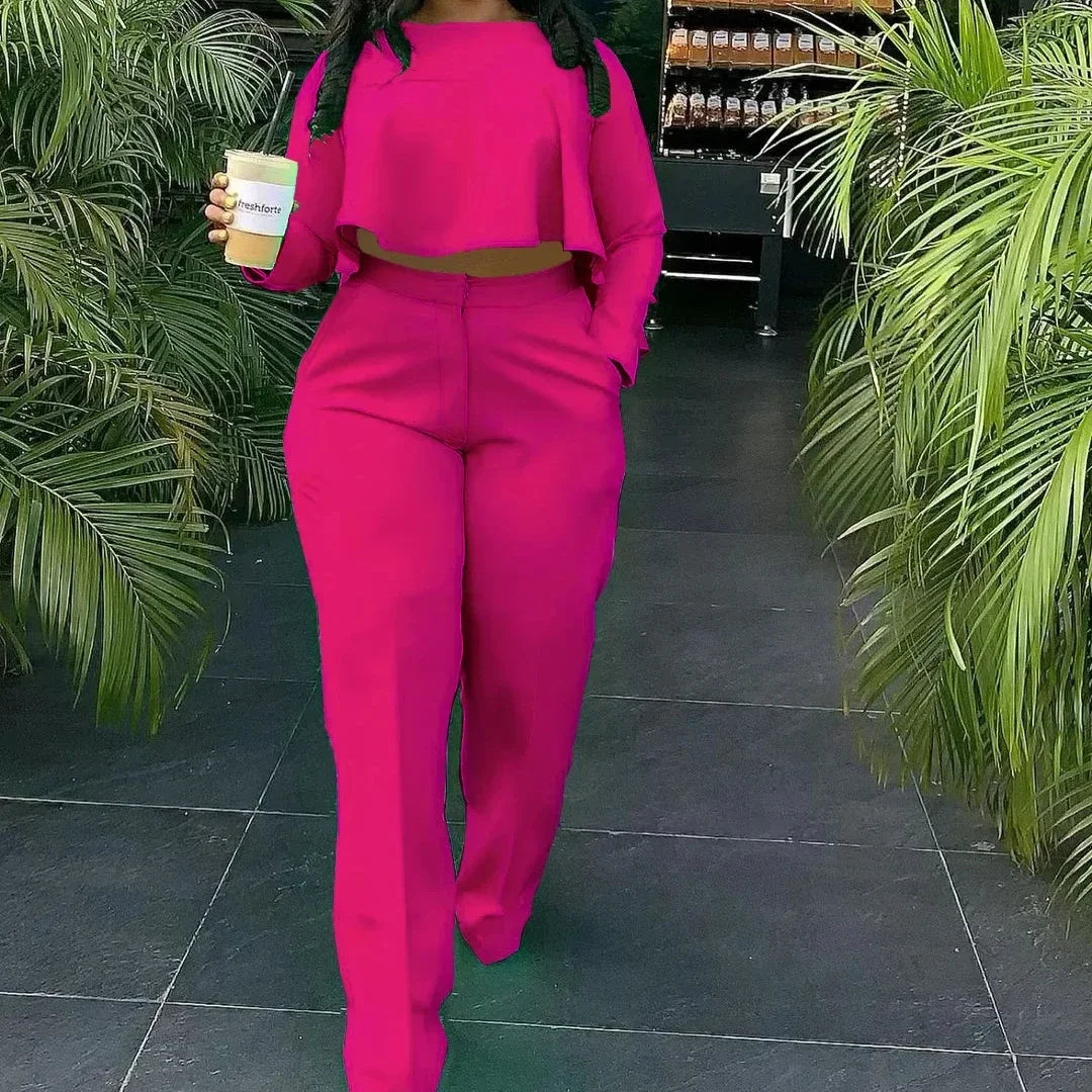 Two Piece Set Women Tracksuit Set Summer Work Elegant Long Sleeve Top Pants Set