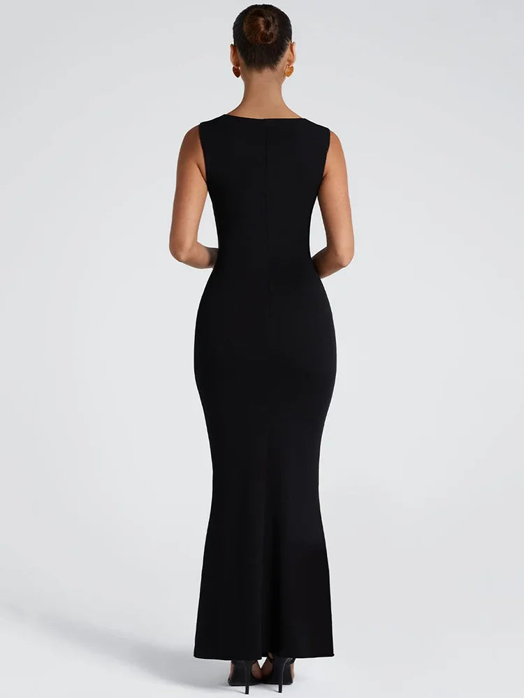 Wedding Guest Square Collar Sleeveless Sexy Maxi Dress For Women Bodycon Dress