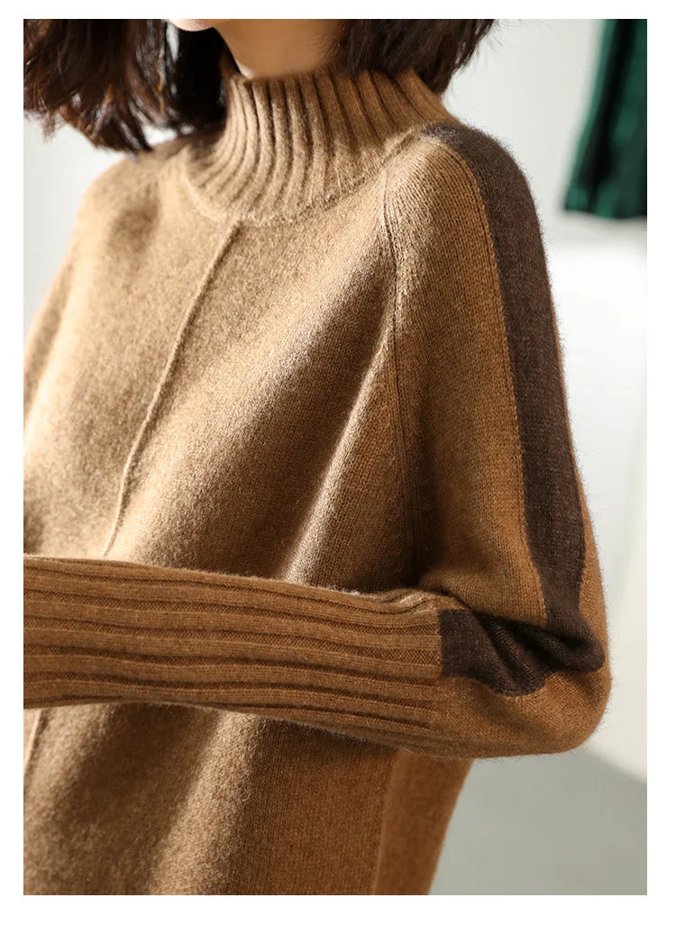 Turtleneck Knitted Sweater Women Pullovers Thick Jumpers Wool Knit Crochet Y2k Sweater