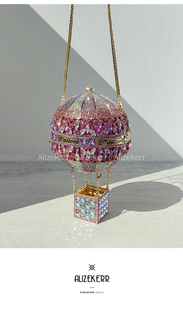 Balloon Shaped Crystal Evening Bags Women Luxury Classy Unique Clutch Purse