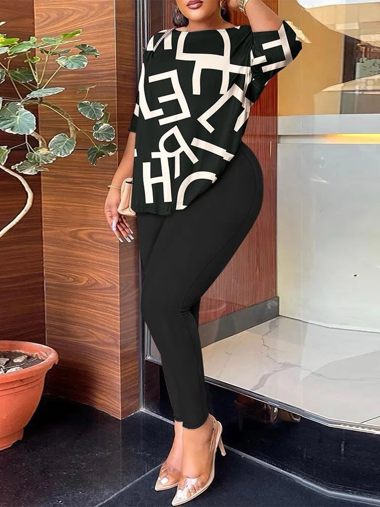 Women's Backless Round Neck Five Quarter Sleeve Pants Two-piece Casual Comfortable Set