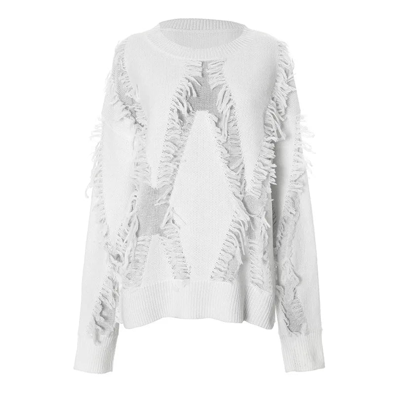 Tassel Oversize Knitted Sweater For Women Autumn Jumpers