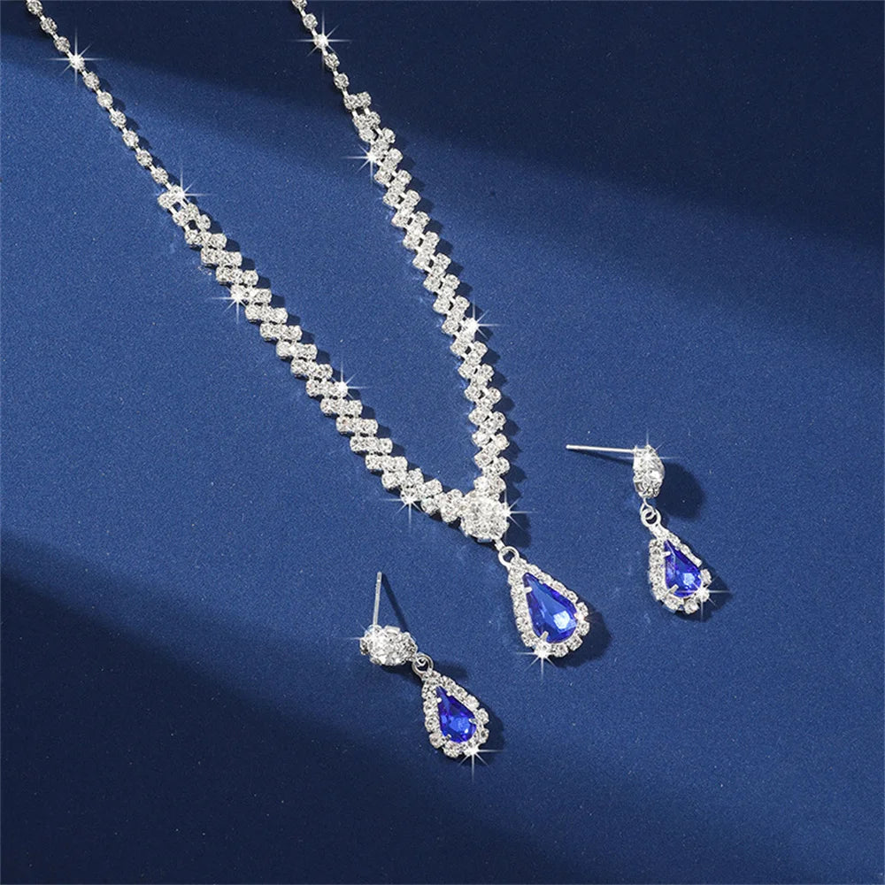 V-shaped Luxurious Necklace Inlaid Rhinestone Jewelry Sets for Women