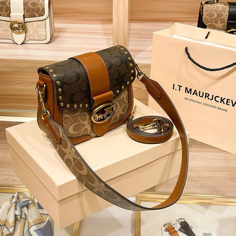 contrasting color women's bag, high-end carriage crossbody bag, portable box bag