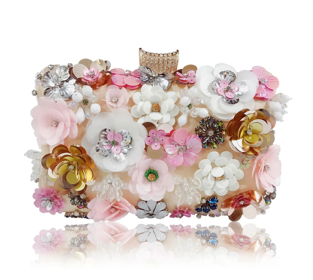 Women Multicolored Flower Evening Clutch Floral Bag