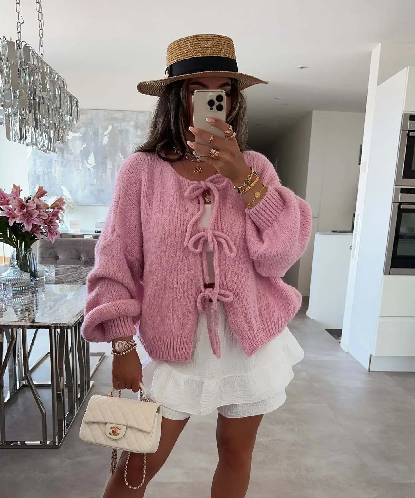 Elegant Knitted Cardigan Sweater Women's Lace up Cardigan