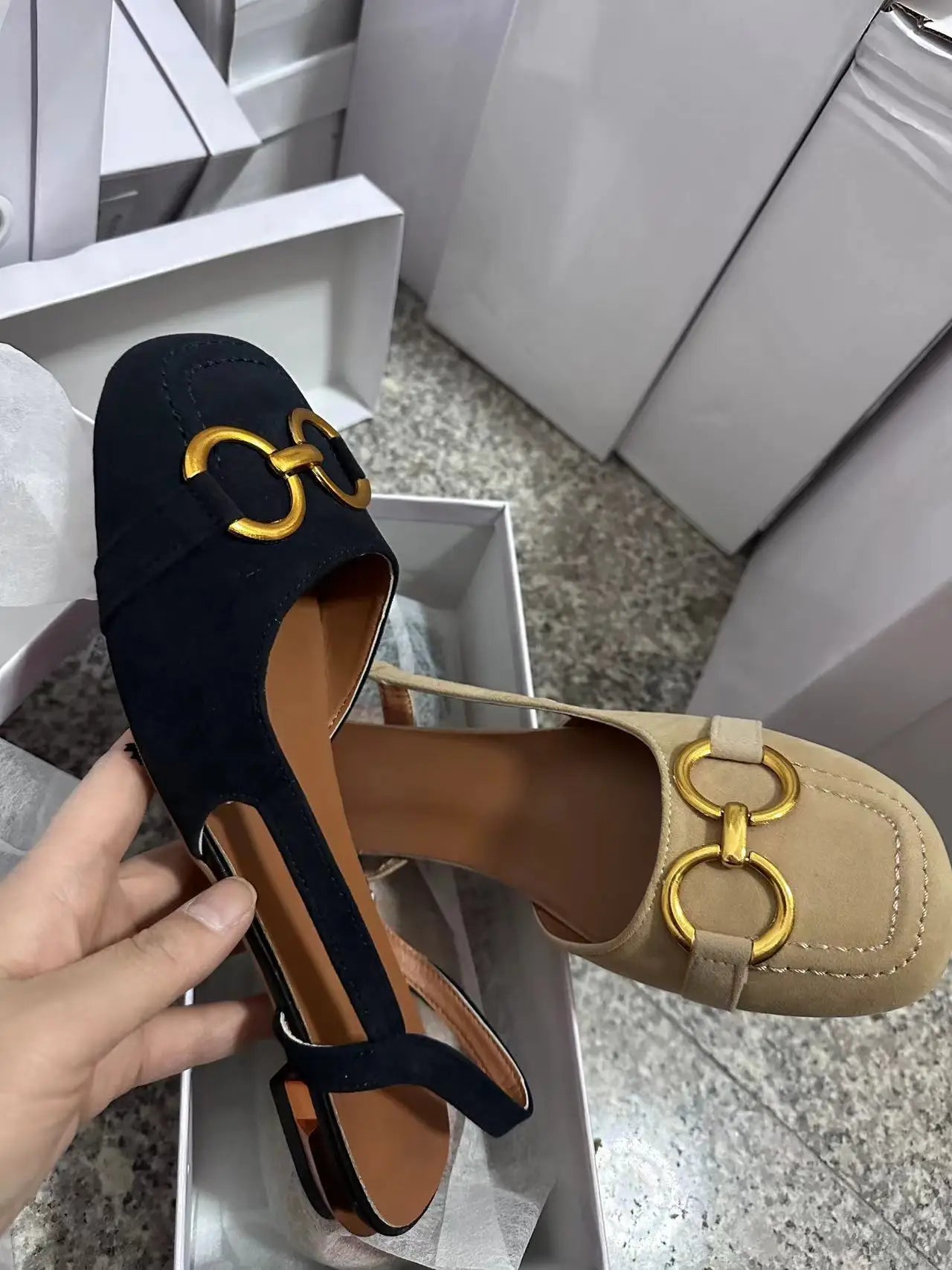 French Low Heel Retro Toe Cover Sandals Women Summer Empty Horse Bit Faux Leather Strap Sandals