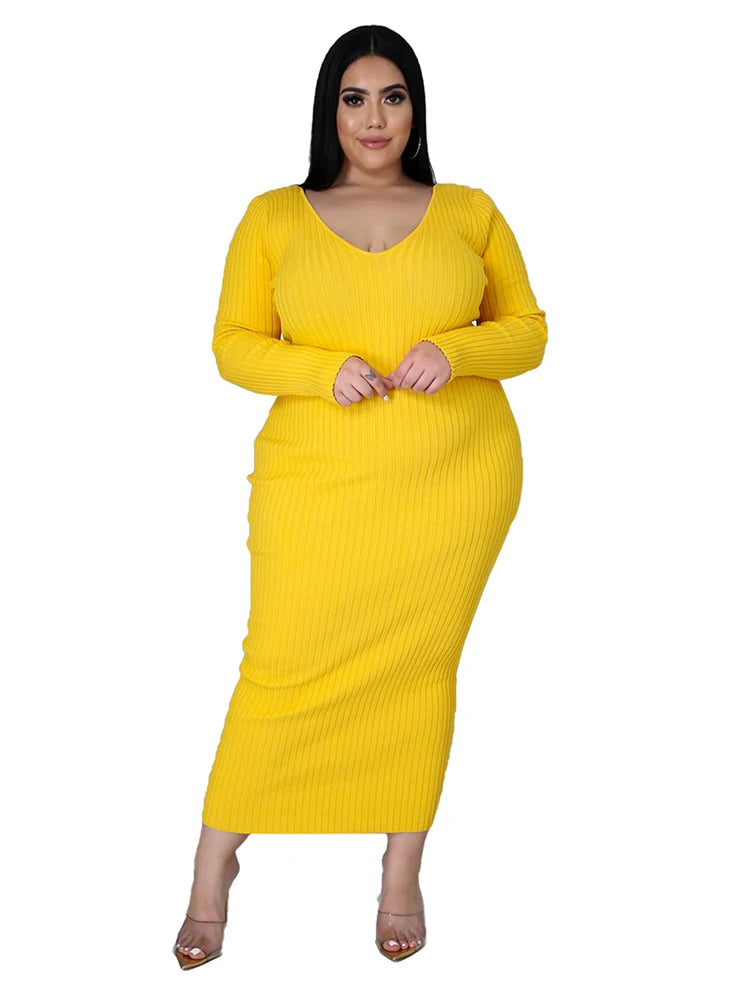 Ladies Knitted Sweater Dress Midi Dress Long Sleeves Chic and Elegant Plus Size Dresses