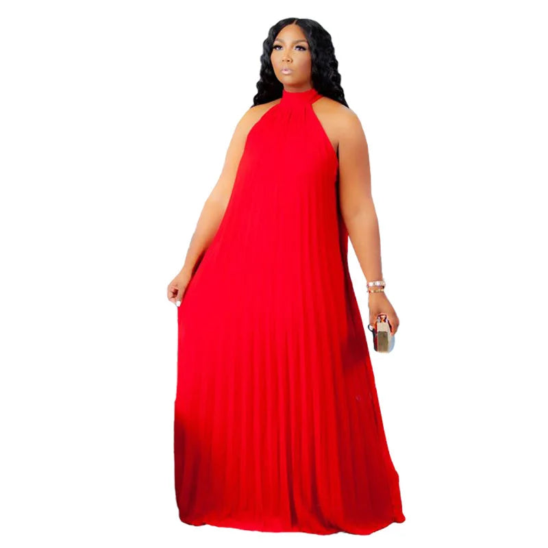 Plus Size Women Maxi Dress sleeveless Halter Hollow Out Maxi Dress