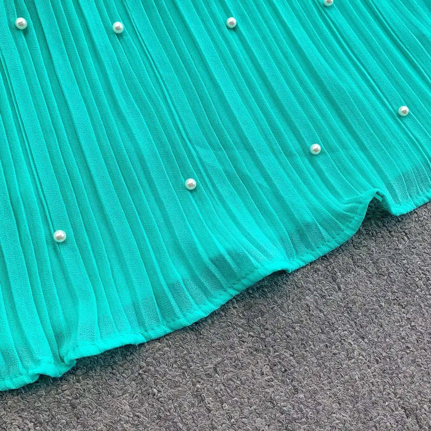 Summer Luxury Pearls Long Chiffon Dress For Women Loose Big Size Short Sleeve Crystal Birthday Evening Midi Pleated Dresses