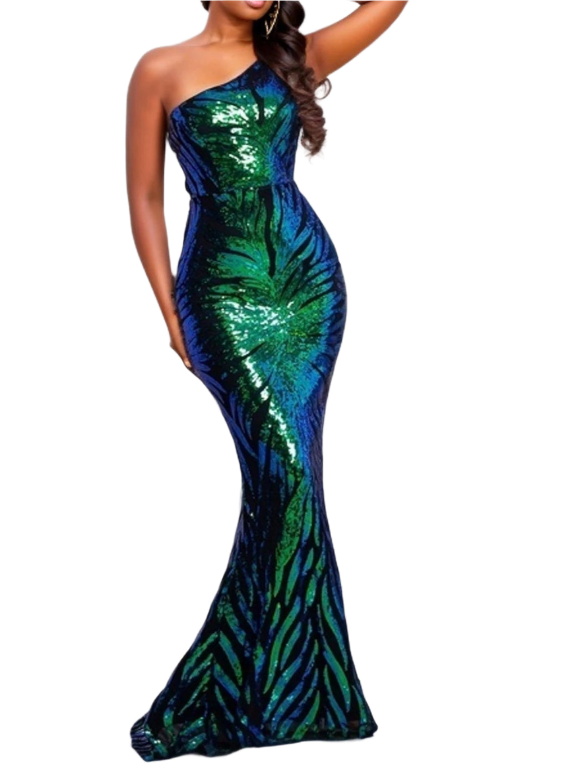 One Shoulder Flower Sequined Cocktail Sleeveless Stretchy Evening Dress