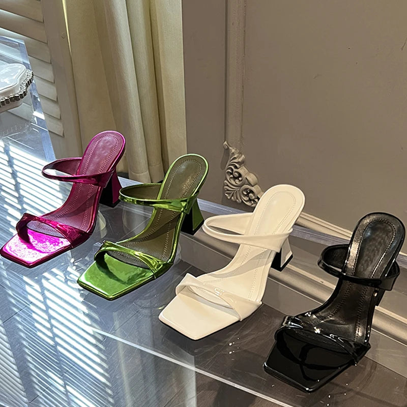 Elegant Square Toe Slippers Women's Design High Heel Mules